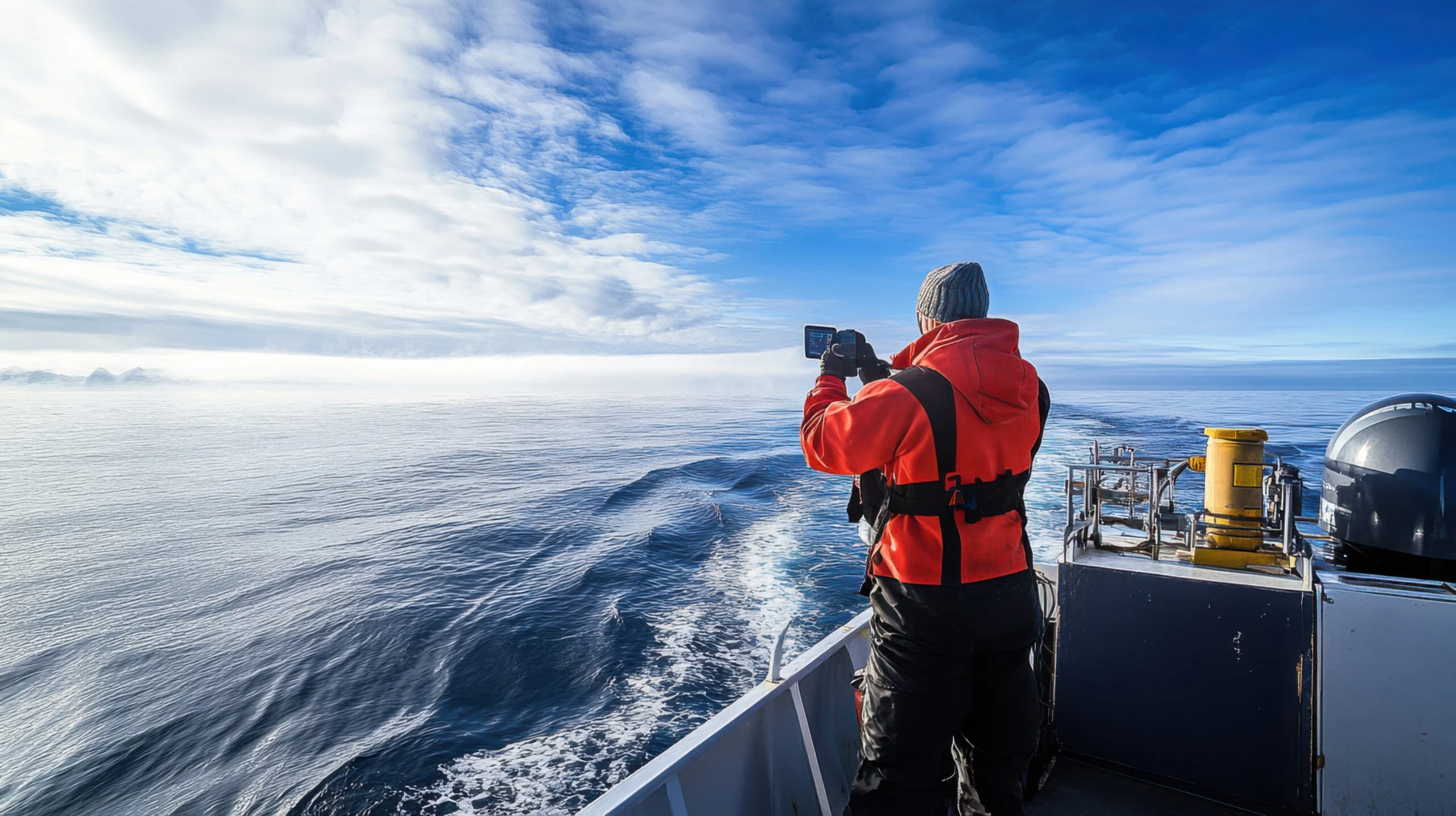 Research vessel deck during marine science activity