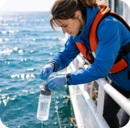 Marine scientist taking a seawater sample