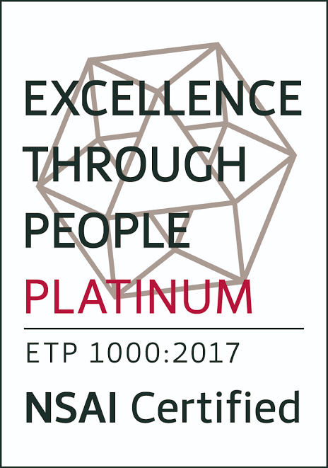 Excellence Through People Platinum certification mark for ETP 1000:2017, certified by NSAI.