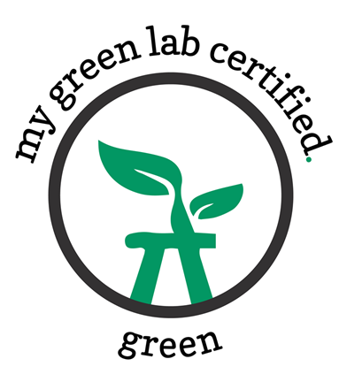 My Green Lab Certified Green badge with a green plant growing from a laboratory flask.