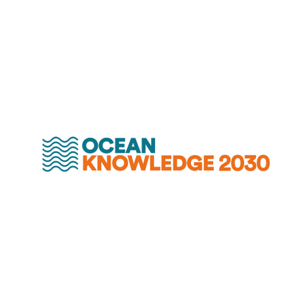 Ocean Knowledge 2030 logo with a blue wave motif and blue and orange lettering.